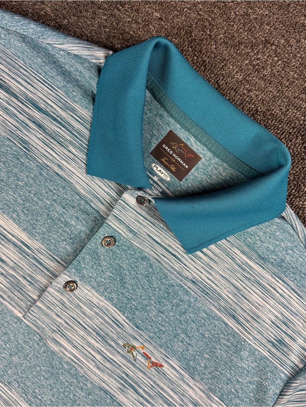 Greg Norman for Tasso Elba Play Dry Men’s Polo Blue/White Striped M Golf